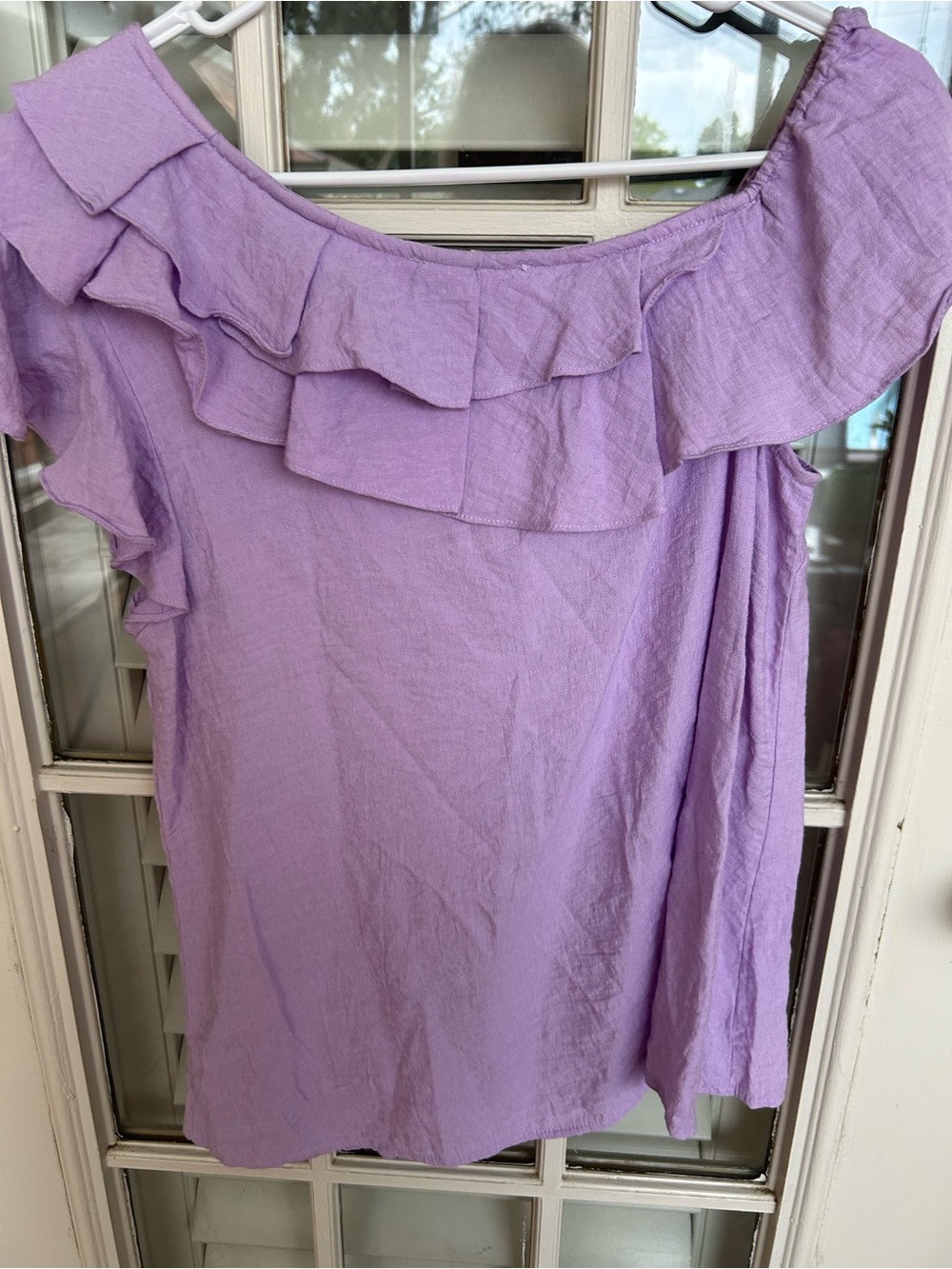 entro Lavender Ruffle Off-Shoulder Tunic - Picture 2 of 3